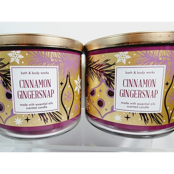 2 CINNAMON GINGERSNAP Bath & Body Works 3 Wick Scented Candle 14.5oz NEW - Picture 3 of 10